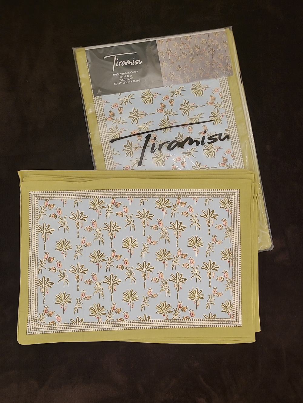 NEW Set Of 12 Tiramisu Tropical Palm Print Cotton Placemats
